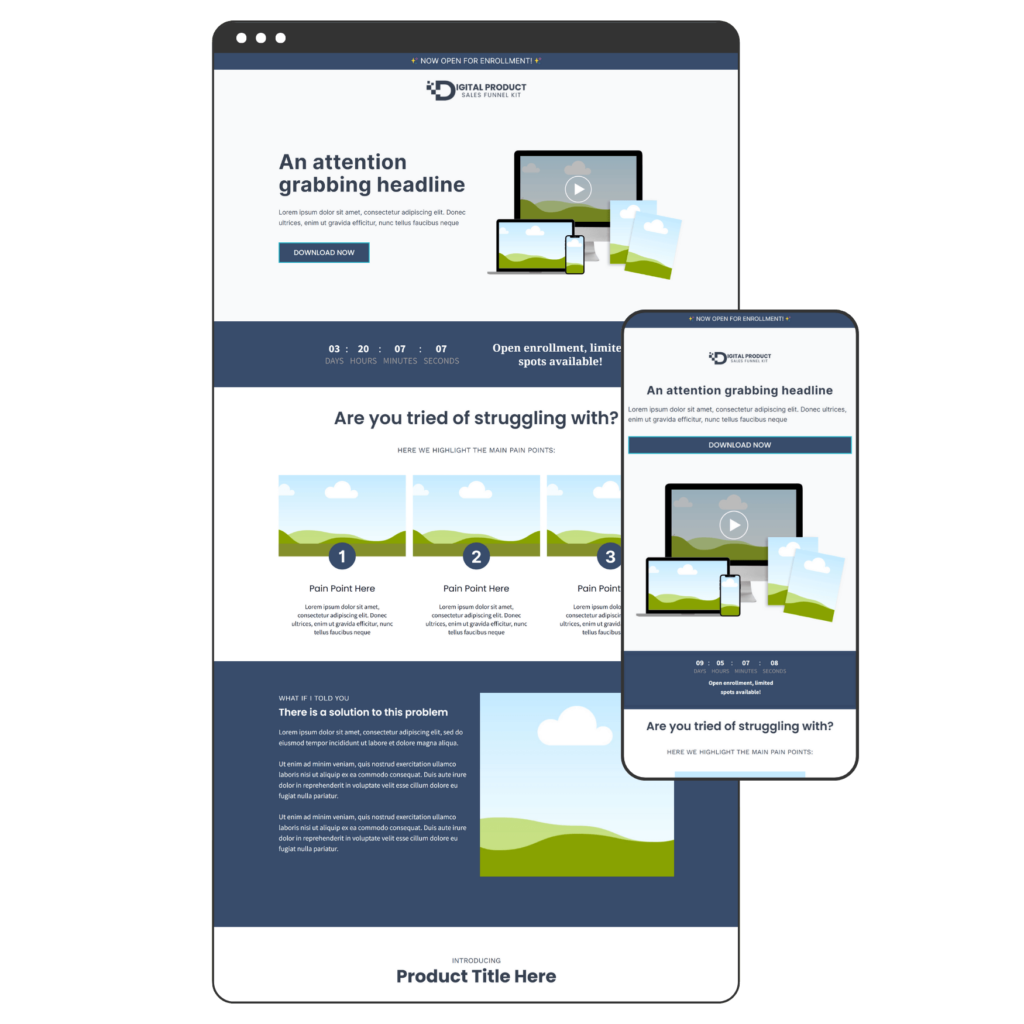 digital product sales funnel landing page systeme io template