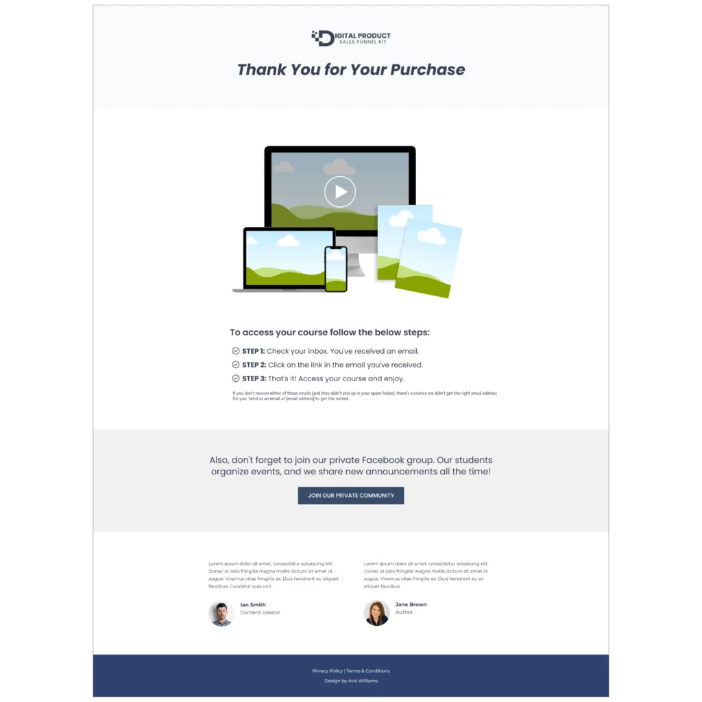 digital product sales funnel thank you page systeme io template