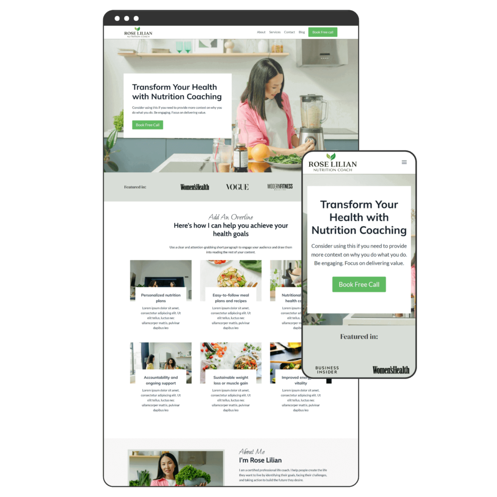 health coach website template rose wordpress theme